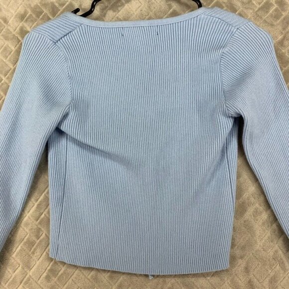 Honeybum Womans Medium Crop Top Light Blue Cardigan Tie Front Long Sleeve - Picture 13 of 15
